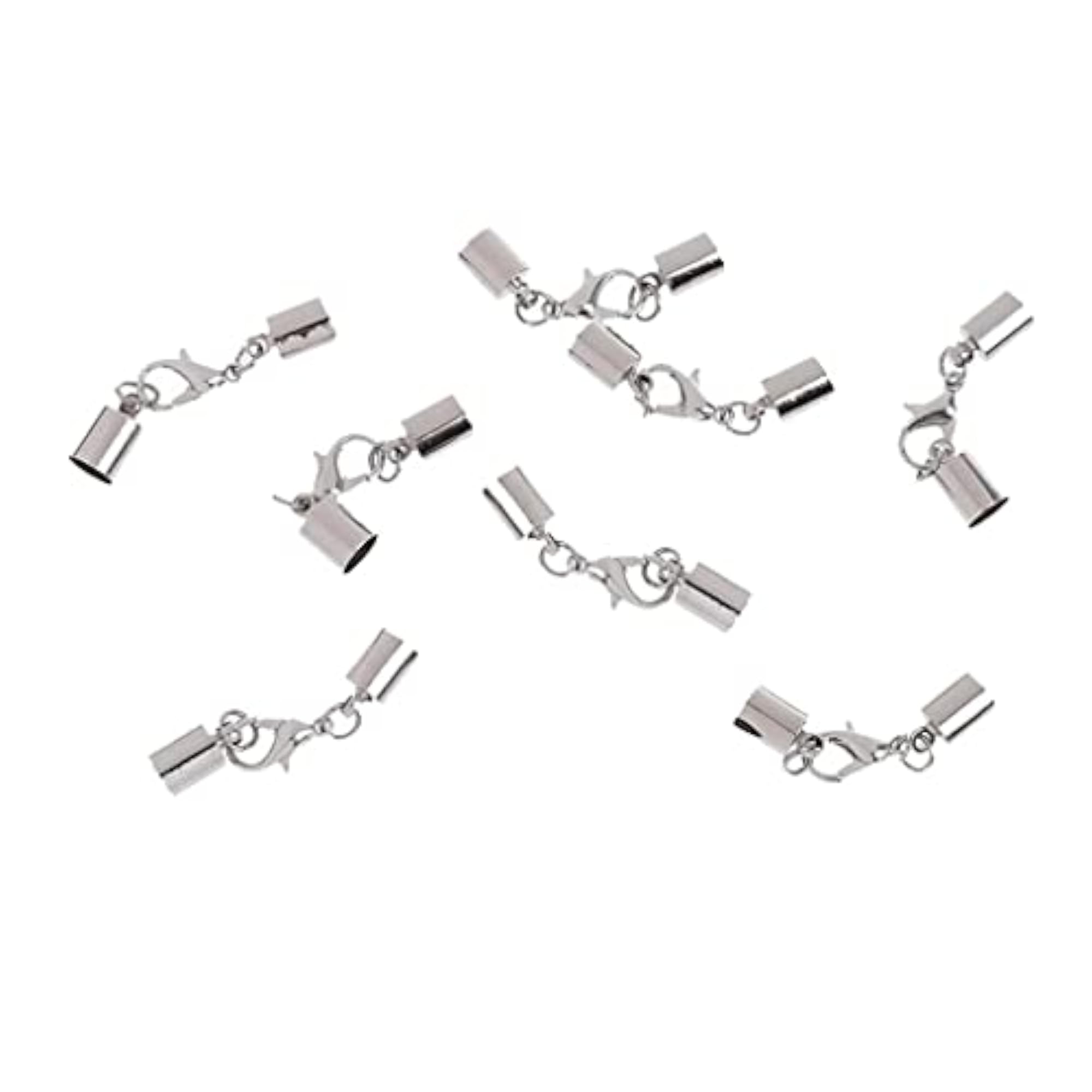 8 Sets Metal Plated White K Leather Chain Necklace End Cap